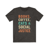 books, coffee, cats & social t-shirt
