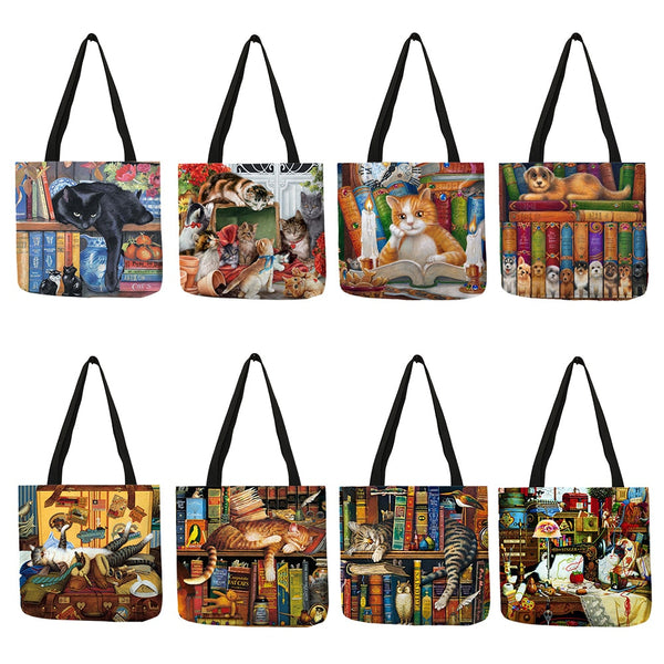 Vibrant Cat Painting Tote Bags